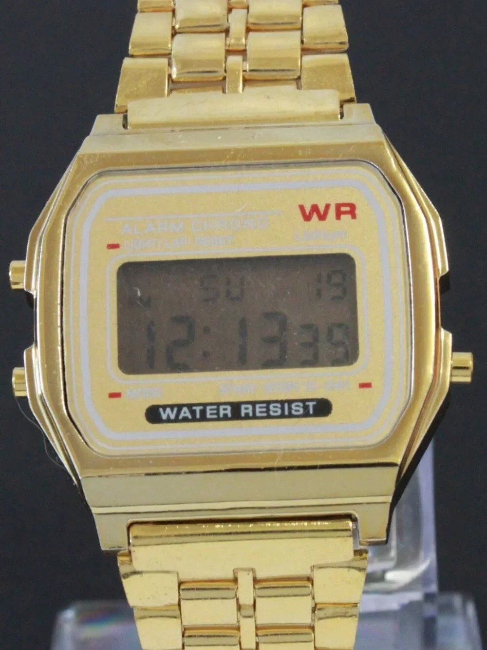 Retro Style Digital Watch Metal Case Bracelet Back light, Stopwatch, Day, Date